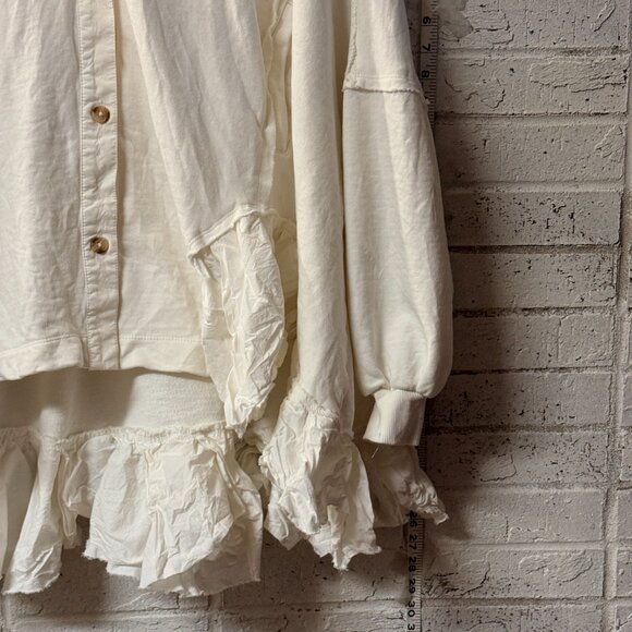 🤍 Free People White Ruffle Layered Tunic / Cardigan - Picture 4 of 8